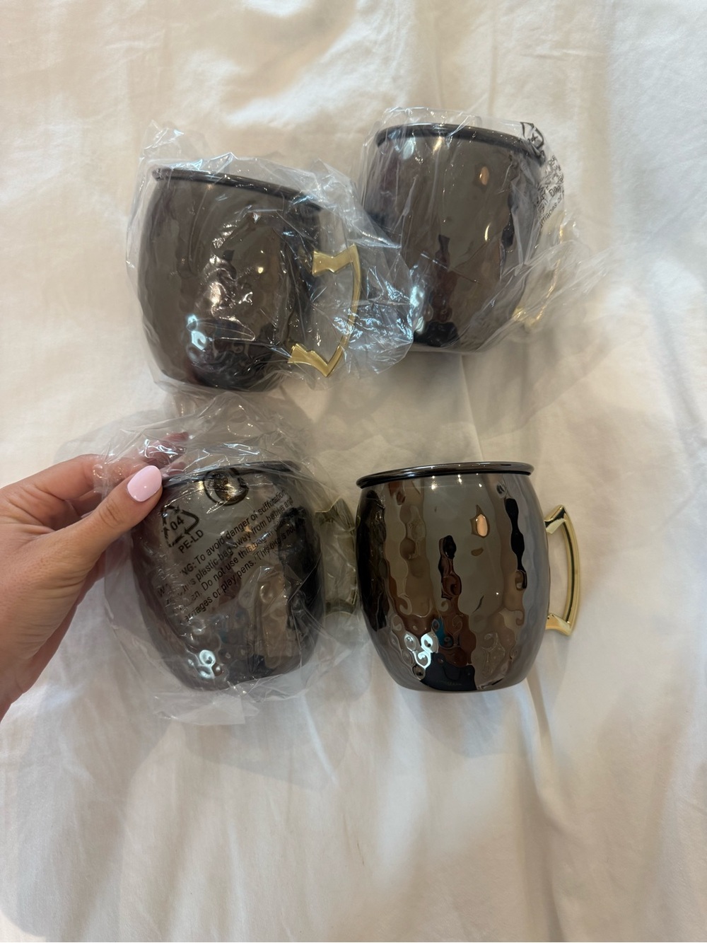 Gold Handle Black Hammered Moscow Mule Mugs - Set of 4